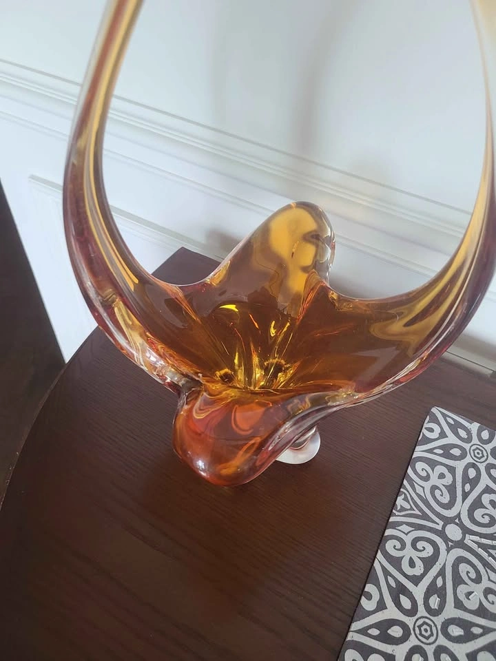 Mid-Century Modern Amber Art Glass Basket - photo 3