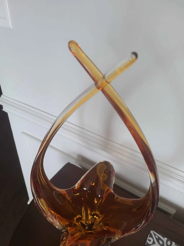 Mid-Century Modern Amber Art Glass Basket - photo 4