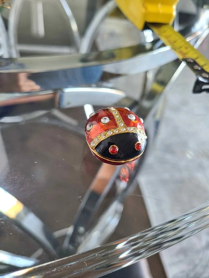 Vintage Crystal-Encrusted Red/Black Enamel Ladybug Trinket Box