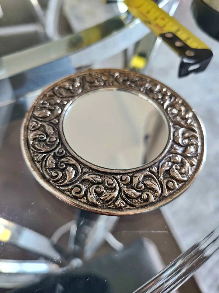 Vintage Ornate Silver-Tone Pocket Mirror