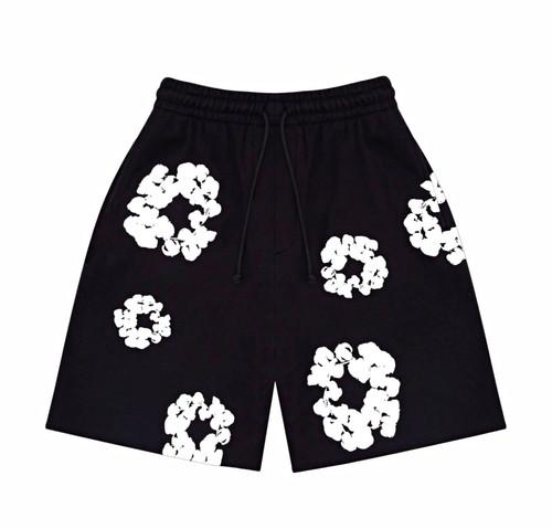 Men's Denim Tears Black Sweat Shorts White Floral Pattern Size S - photo 2