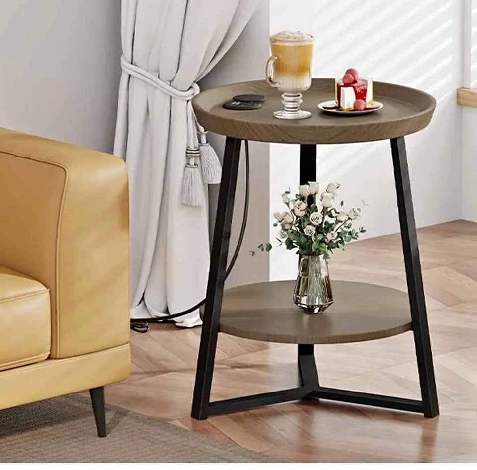 Round end table with charging ports thumbnail