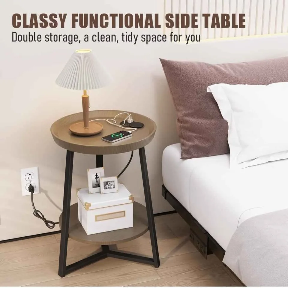 Round end table with charging ports image indicator(2)