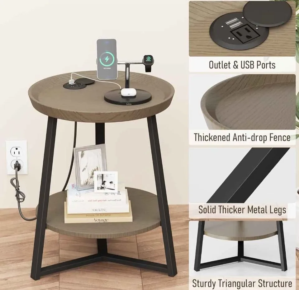 Round end table with charging ports image indicator(3)