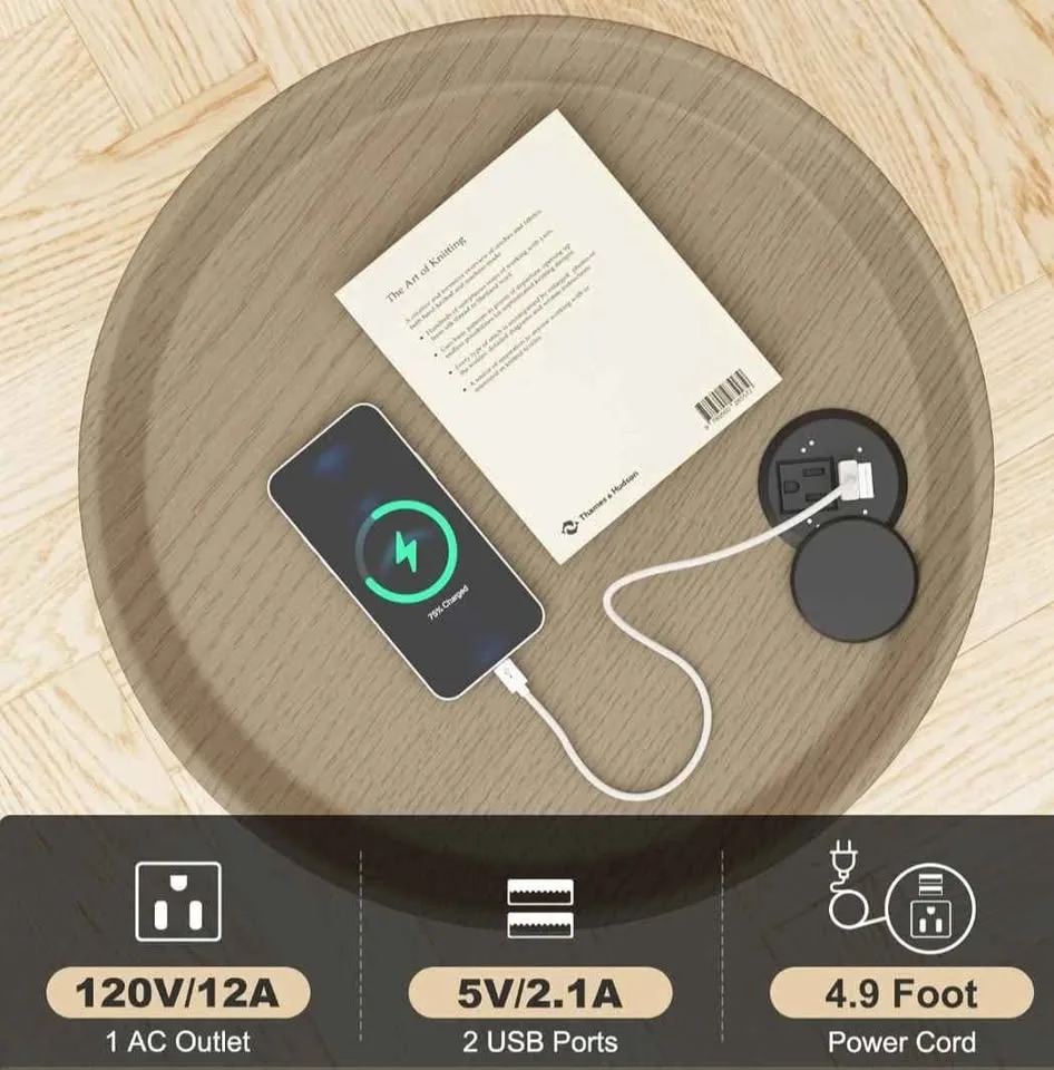 Round end table with charging ports image indicator(4)