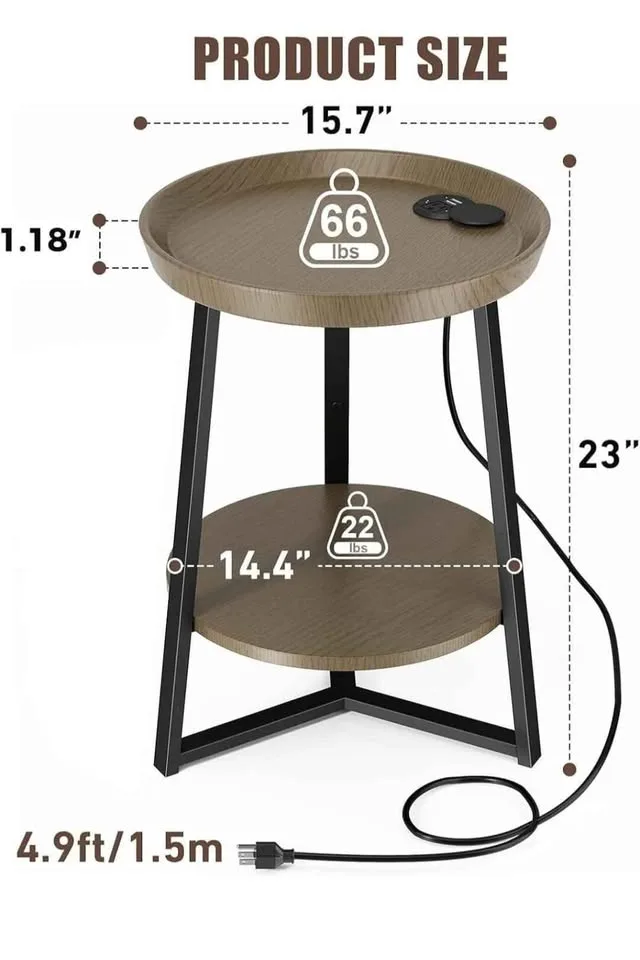 Round end table with charging ports image indicator(5)