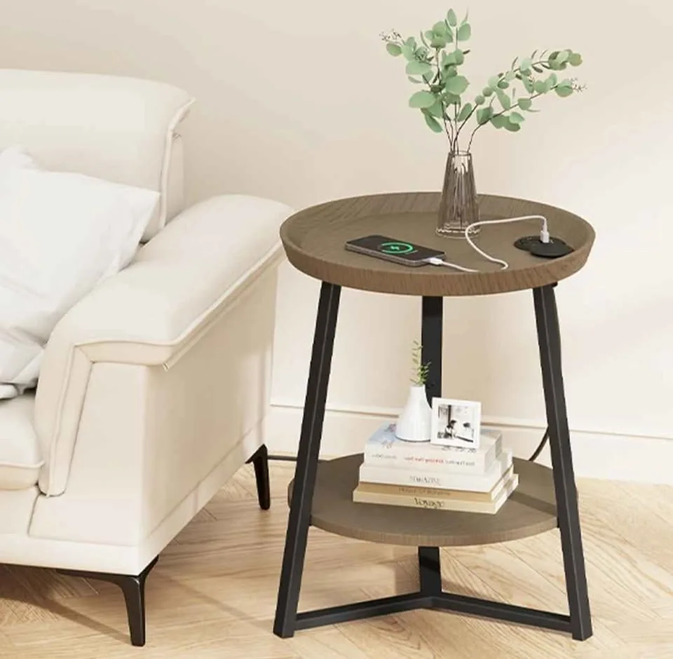 Round end table with charging ports image indicator(6)