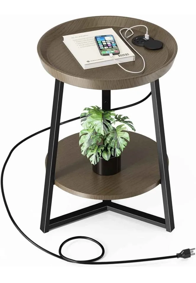 Round end table with charging ports image indicator(7)
