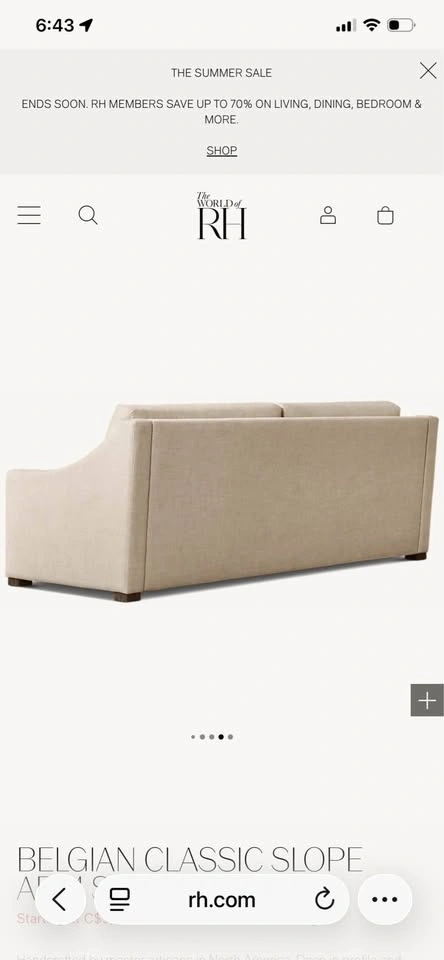 Restoration Hardware Belgian Classic Slope Arm Sofa - photo 5