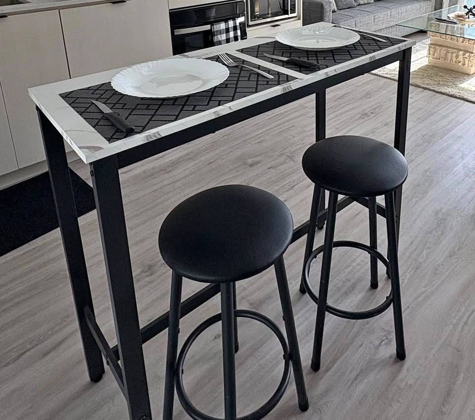 Modern High Dining Table Set with 2 Stools