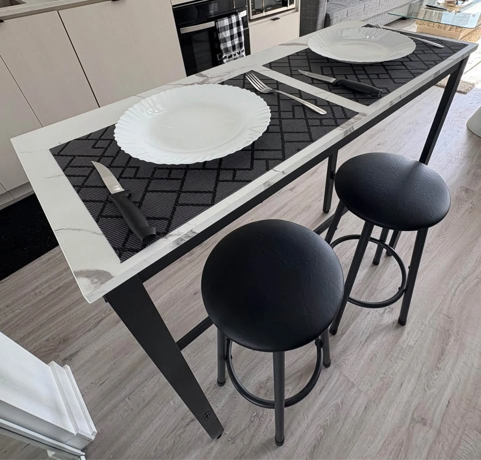 Modern High Dining Table Set with 2 Stools - photo 3