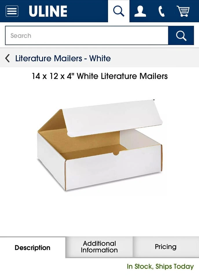 Uline White Literature Mailers x 10 14”x12”x4”