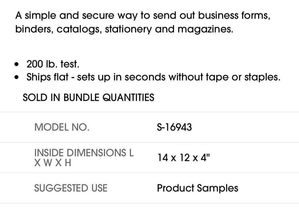 Uline White Literature Mailers x 10 14”x12”x4” - photo 4