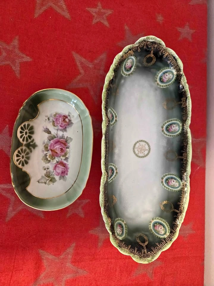 Vintage German Transferware Celery Boat Serving Trays, set of 2