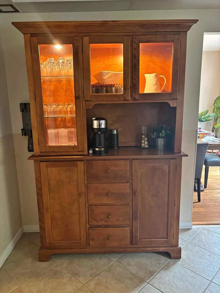 Solid Natural Wood Kitchen Hutch