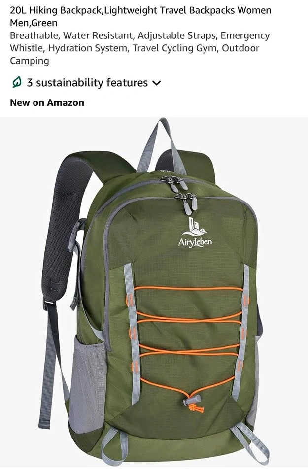 (New)20L Hiking Backpack, Lightweight Travel Backpack, Green
