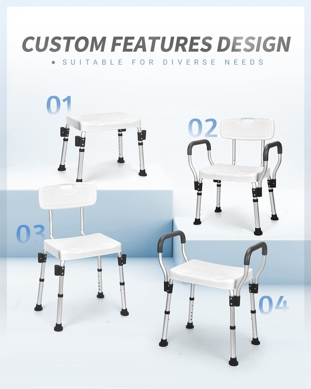 Sangohe 330 lbs Shower Chair Seat with Back, Arms, BRAND NEW
