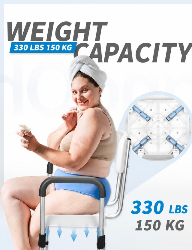 Sangohe 330 lbs Shower Chair Seat with Back, Arms, BRAND NEW - photo 3