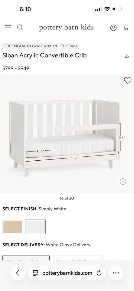 Pottery Barn Sloan Acrylic Crib - With Toddler Conversion - photo 4