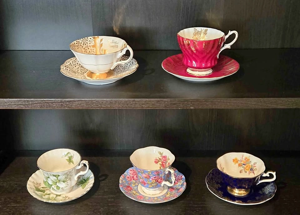 5 Vintage English Bone China Teacup Sets - Royal Albert & Queen
