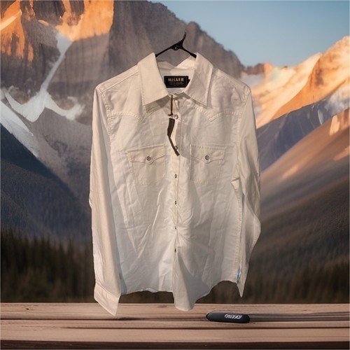 Miller Ranch Men's White Solid Long Sleeve Pearl Snap Shirt Pock