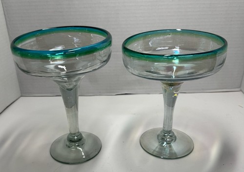Set of 2 Mexican Hand Blown Margarita Glasses