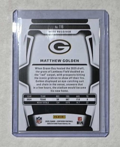 2025 Panini Certified Matthew Golden RC Red Mirror /150 - photo 2
