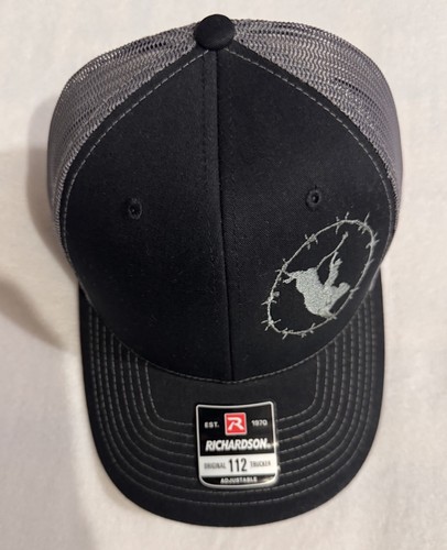 Twisted 8 Trucker Hat Mesh Back Adjustable Black Gray Barbed Wir