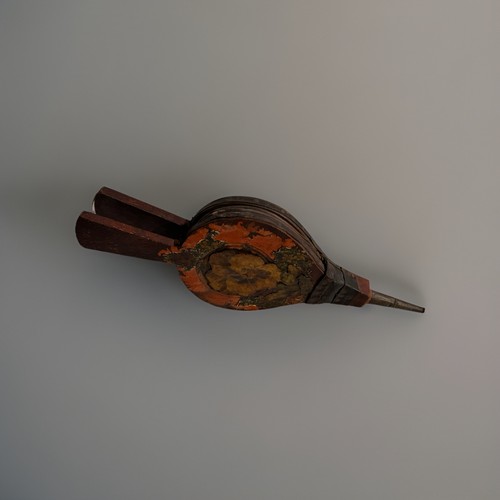 Antique Primitive Wooden Fireplace Bellows Floral Decoration