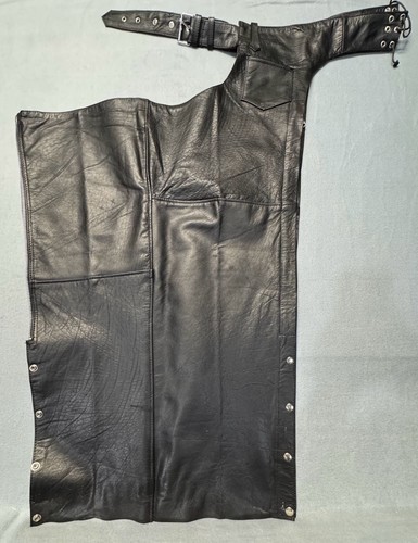 Hot Leathers Men's Black Genuine Leather Motorcycle Chaps Size X