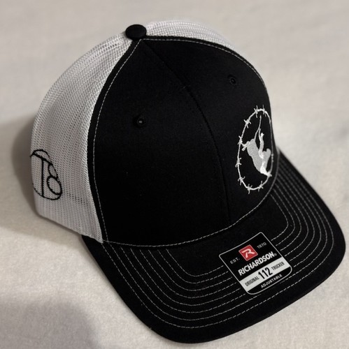 Twisted 8 Trucker Hat Mesh Back, Black White Solid Barbed Wire