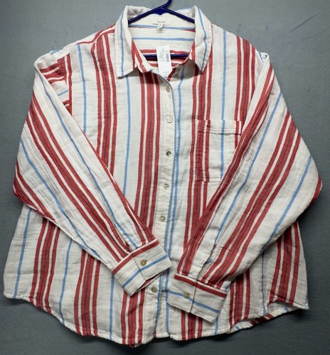 Maurices Women's Striped Button-Up Shirt Red White and Blue