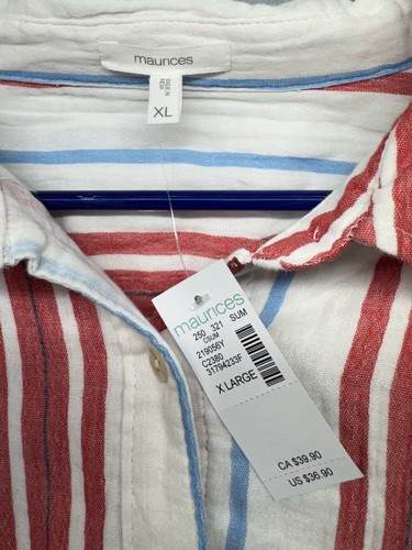 Maurices Women's Striped Button-Up Shirt Red White and Blue - photo 3