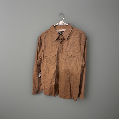 Gibson Men's Brown Striped Woven Long Sleeve Pearl Snap Shirt