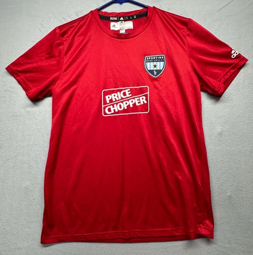 Adidas Shirt Medium Red Striped Climalite Short Sleeve Soccer