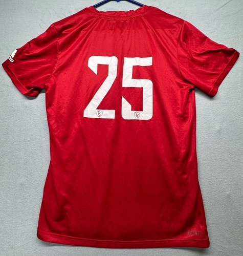 Adidas Shirt Medium Red Striped Climalite Short Sleeve Soccer - photo 5