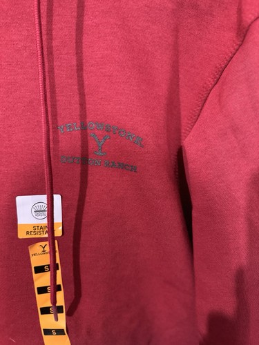 Yellowstone Logo Pullover Hoodie Red Solid Drawstring Pockets S - photo 3