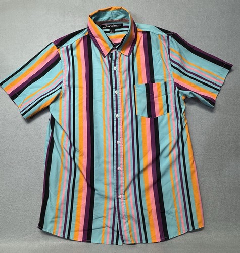 Just Attitude Mens L Bold Stripe Button Up Shirt Retro 90s