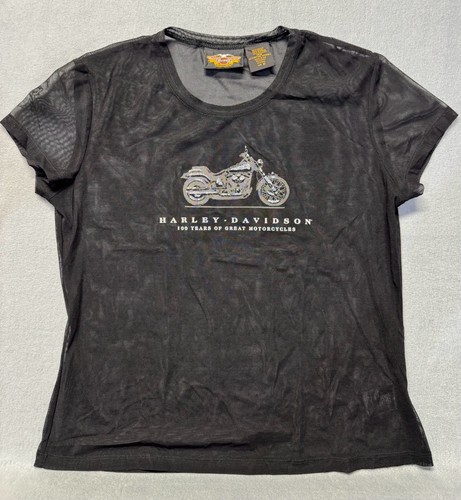 Harley-Davidson Women's 100 Years Rhinestone Mesh Top Medium