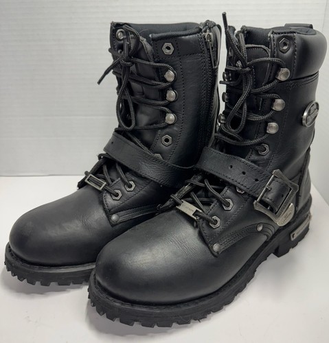 Hot Leathers BTM1006 Black Leather Lace-Up Motorcycle Boots