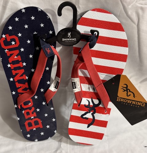 Browning Men's USA Flag Stars Flip Flop Sandals Slip-On US 9