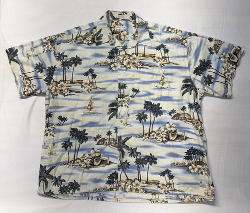 Pierre Cardin Hawaiian Camp Tiki Hut Floral Shirt Mens 2XL