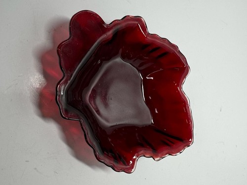 Vintage Anchor Hocking Royal Ruby Red Glass Maple Leaf Candy Dis