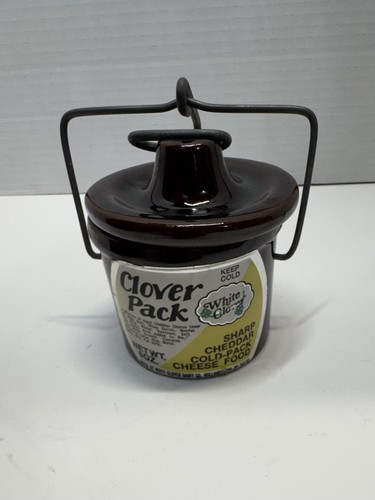 Brown Stoneware Vintage Clover Crock w Wire Clamp Lid Empty 4”