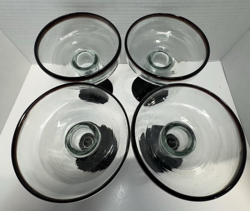 4 Piece Mexican Mouth Blown Dark Red/Maroon Margarita Glasses - photo 5