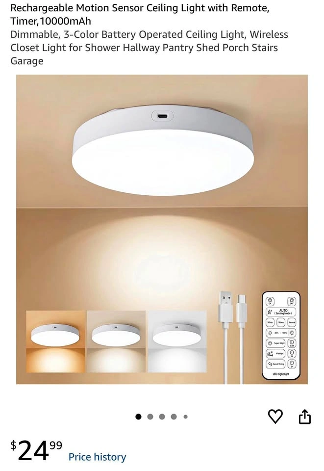 10000mAh Rechargeable Motion Sensor Ceiling Light with Remote