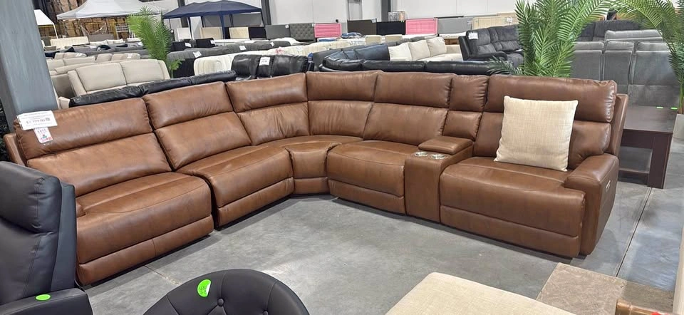 Dark brown vegan sectional reclining sofa