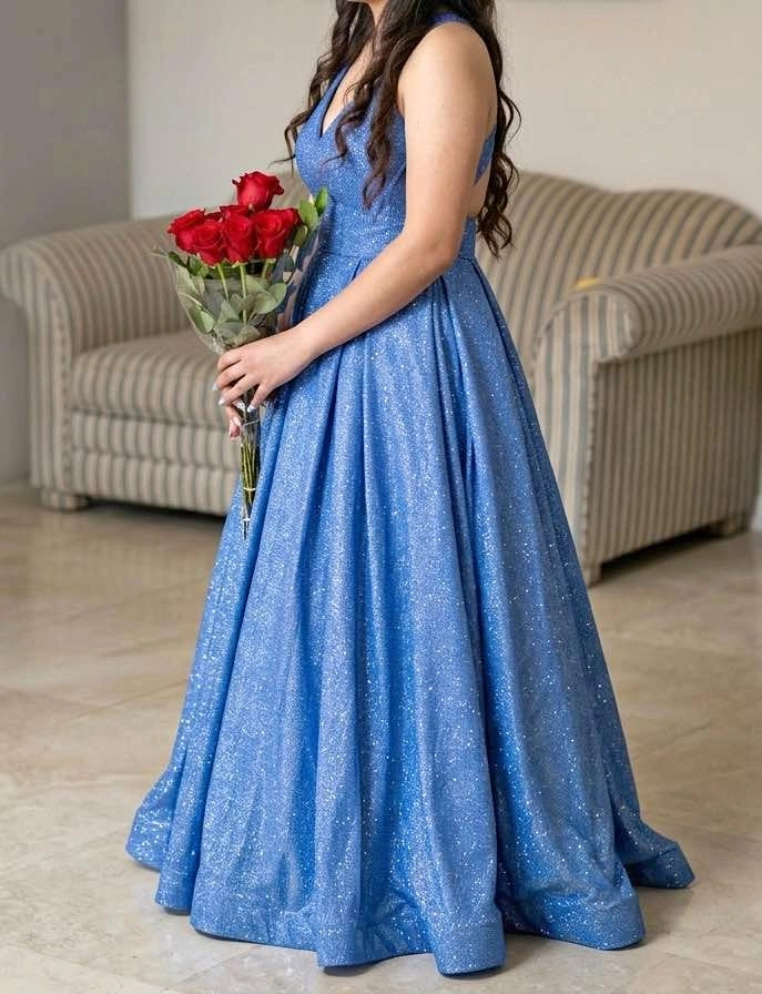 Laura Canada Royal Blue Metallic Shimmer Evening Gown – Size 12