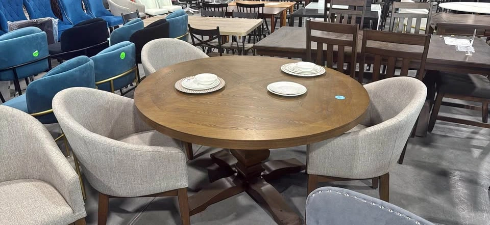 Modern 5 Piece Round Wooden Dining Room Set