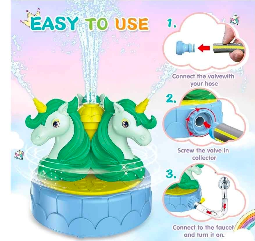 Water Spray Unicorn Sprinkler Toy – Triple Head Outdoor Kids - photo 4